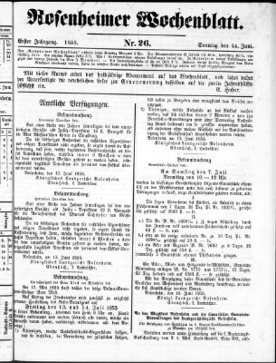 Rosenheimer Wochenblatt (Rosenheimer Anzeiger) Sonntag 24. Juni 1855