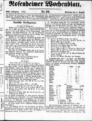 Rosenheimer Wochenblatt (Rosenheimer Anzeiger) Sonntag 5. August 1855