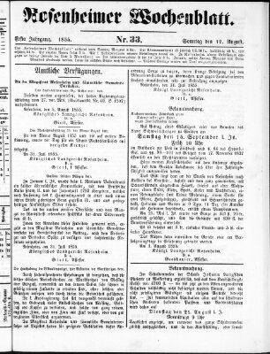 Rosenheimer Wochenblatt (Rosenheimer Anzeiger) Sonntag 12. August 1855