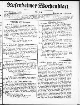 Rosenheimer Wochenblatt (Rosenheimer Anzeiger) Sonntag 16. September 1855