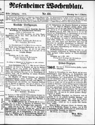 Rosenheimer Wochenblatt (Rosenheimer Anzeiger) Sonntag 7. Oktober 1855