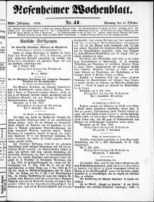 Rosenheimer Wochenblatt (Rosenheimer Anzeiger) Sonntag 14. Oktober 1855