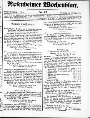 Rosenheimer Wochenblatt (Rosenheimer Anzeiger) Sonntag 18. November 1855