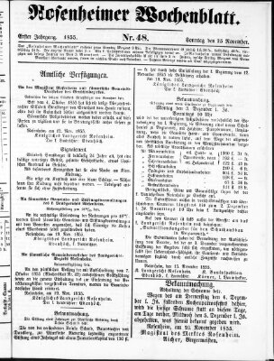 Rosenheimer Wochenblatt (Rosenheimer Anzeiger) Sonntag 25. November 1855