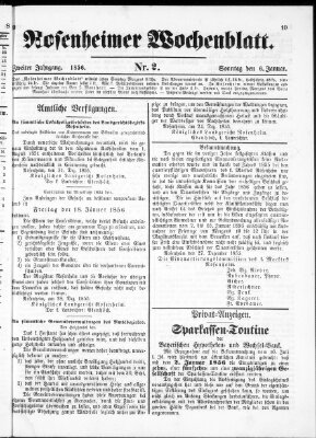 Rosenheimer Wochenblatt (Rosenheimer Anzeiger) Sonntag 6. Januar 1856