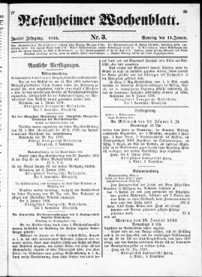 Rosenheimer Wochenblatt (Rosenheimer Anzeiger) Sonntag 13. Januar 1856