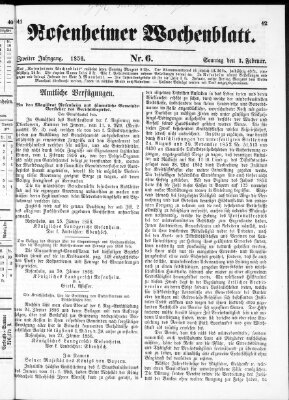 Rosenheimer Wochenblatt (Rosenheimer Anzeiger) Sonntag 3. Februar 1856