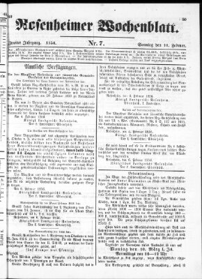 Rosenheimer Wochenblatt (Rosenheimer Anzeiger) Sonntag 10. Februar 1856