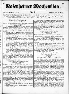 Rosenheimer Wochenblatt (Rosenheimer Anzeiger) Sonntag 9. März 1856