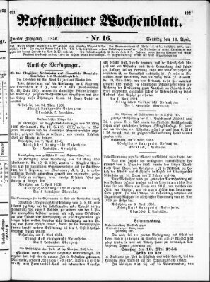 Rosenheimer Wochenblatt (Rosenheimer Anzeiger) Sonntag 13. April 1856