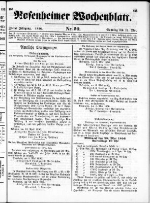 Rosenheimer Wochenblatt (Rosenheimer Anzeiger) Sonntag 11. Mai 1856