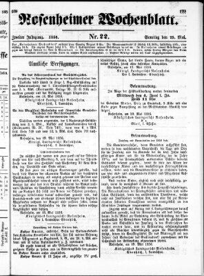 Rosenheimer Wochenblatt (Rosenheimer Anzeiger) Sonntag 25. Mai 1856