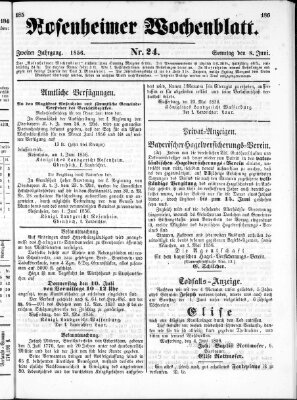 Rosenheimer Wochenblatt (Rosenheimer Anzeiger) Sonntag 8. Juni 1856