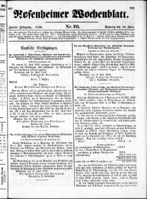 Rosenheimer Wochenblatt (Rosenheimer Anzeiger) Sonntag 22. Juni 1856