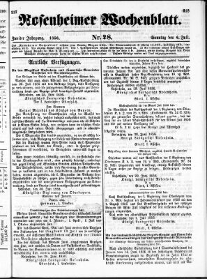 Rosenheimer Wochenblatt (Rosenheimer Anzeiger) Sonntag 6. Juli 1856