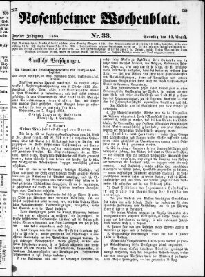 Rosenheimer Wochenblatt (Rosenheimer Anzeiger) Sonntag 10. August 1856