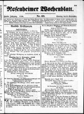 Rosenheimer Wochenblatt (Rosenheimer Anzeiger) Sonntag 28. September 1856