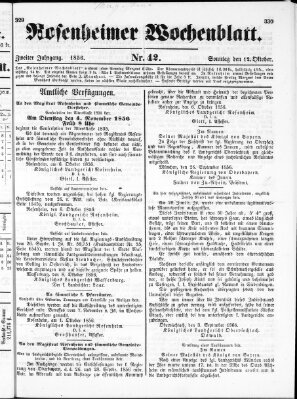 Rosenheimer Wochenblatt (Rosenheimer Anzeiger) Sonntag 12. Oktober 1856