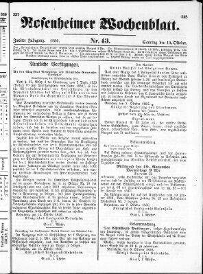 Rosenheimer Wochenblatt (Rosenheimer Anzeiger) Sonntag 19. Oktober 1856