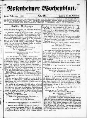 Rosenheimer Wochenblatt (Rosenheimer Anzeiger) Sonntag 23. November 1856