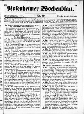 Rosenheimer Wochenblatt (Rosenheimer Anzeiger) Sonntag 30. November 1856