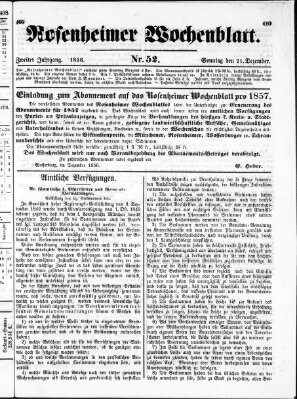 Rosenheimer Wochenblatt (Rosenheimer Anzeiger) Sonntag 21. Dezember 1856