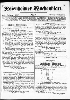 Rosenheimer Wochenblatt (Rosenheimer Anzeiger) Sonntag 18. Januar 1857