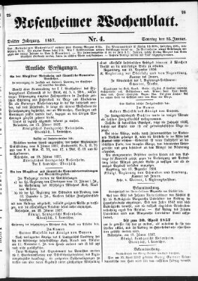 Rosenheimer Wochenblatt (Rosenheimer Anzeiger) Sonntag 25. Januar 1857