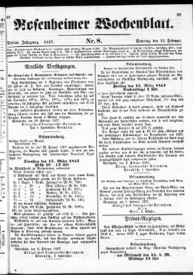 Rosenheimer Wochenblatt (Rosenheimer Anzeiger) Sonntag 22. Februar 1857