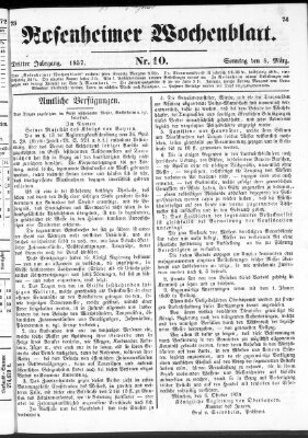 Rosenheimer Wochenblatt (Rosenheimer Anzeiger) Sonntag 8. März 1857