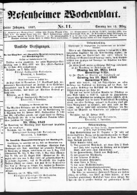 Rosenheimer Wochenblatt (Rosenheimer Anzeiger) Sonntag 15. März 1857