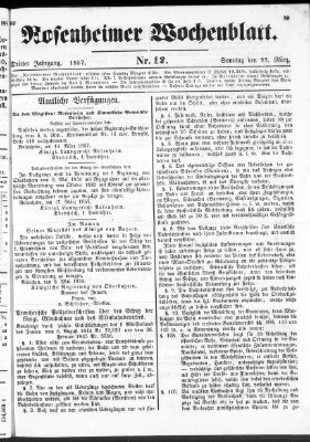 Rosenheimer Wochenblatt (Rosenheimer Anzeiger) Sonntag 22. März 1857