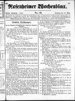 Rosenheimer Wochenblatt (Rosenheimer Anzeiger) Sonntag 10. Mai 1857