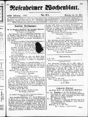 Rosenheimer Wochenblatt (Rosenheimer Anzeiger) Sonntag 24. Mai 1857
