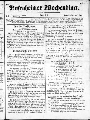 Rosenheimer Wochenblatt (Rosenheimer Anzeiger) Sonntag 14. Juni 1857