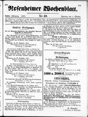 Rosenheimer Wochenblatt (Rosenheimer Anzeiger) Sonntag 4. Oktober 1857