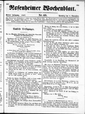 Rosenheimer Wochenblatt (Rosenheimer Anzeiger) Sonntag 8. November 1857