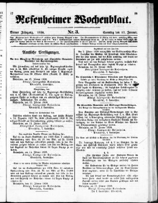 Rosenheimer Wochenblatt (Rosenheimer Anzeiger) Sonntag 17. Januar 1858