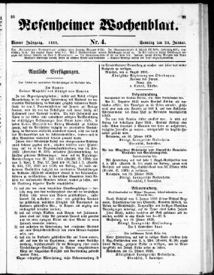 Rosenheimer Wochenblatt (Rosenheimer Anzeiger) Sonntag 24. Januar 1858