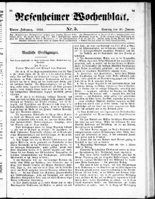 Rosenheimer Wochenblatt (Rosenheimer Anzeiger) Sonntag 31. Januar 1858