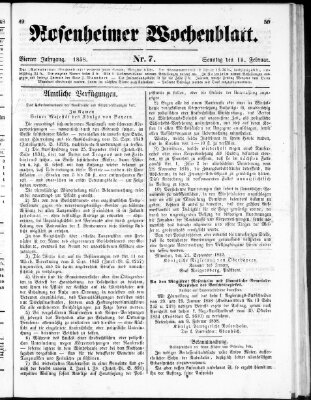 Rosenheimer Wochenblatt (Rosenheimer Anzeiger) Sonntag 14. Februar 1858