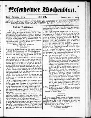 Rosenheimer Wochenblatt (Rosenheimer Anzeiger) Sonntag 21. März 1858