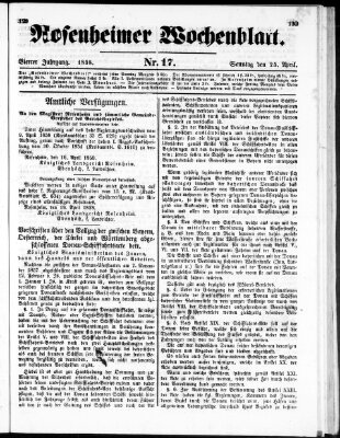 Rosenheimer Wochenblatt (Rosenheimer Anzeiger) Sonntag 25. April 1858