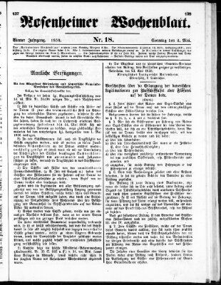 Rosenheimer Wochenblatt (Rosenheimer Anzeiger) Sonntag 2. Mai 1858