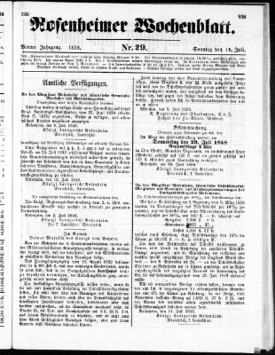 Rosenheimer Wochenblatt (Rosenheimer Anzeiger) Sonntag 18. Juli 1858