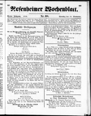 Rosenheimer Wochenblatt (Rosenheimer Anzeiger) Sonntag 19. September 1858