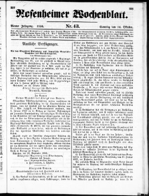 Rosenheimer Wochenblatt (Rosenheimer Anzeiger) Sonntag 24. Oktober 1858