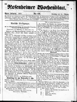 Rosenheimer Wochenblatt (Rosenheimer Anzeiger) Sonntag 31. Oktober 1858