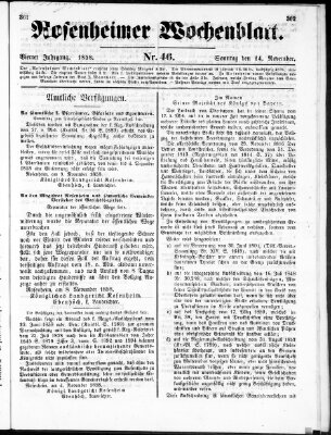 Rosenheimer Wochenblatt (Rosenheimer Anzeiger) Sonntag 14. November 1858