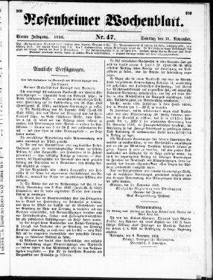 Rosenheimer Wochenblatt (Rosenheimer Anzeiger) Sonntag 21. November 1858